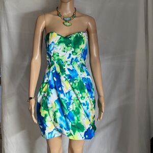 Anthropologie Troubadour boned strapless dress blue green sz S/M